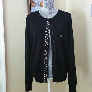Black beaded dressy cardigan sweater size L New